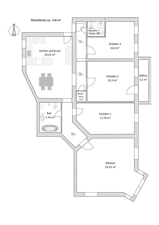 149 qm helle Wohnung mit 2 Eingängen l gut für WG oder zur Untervermietung ! – Bild 8