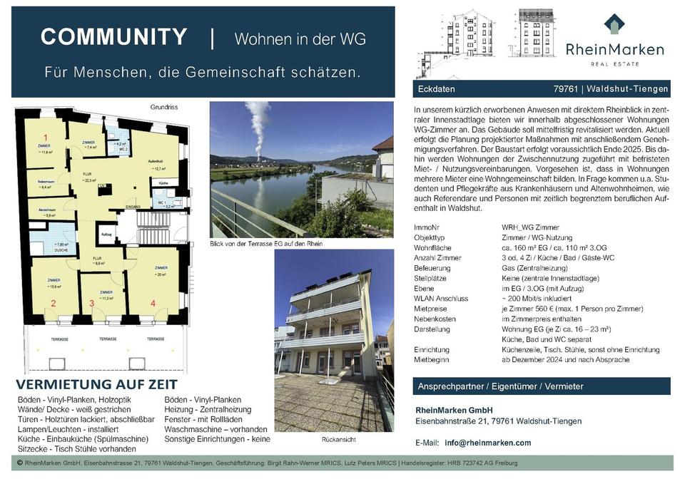 4er WG-Zimmer, Waldshut-Ti., Rheinblick, Innenstadt - TOP 560 € (Flat inkl. NK) je Zi – Bild 2