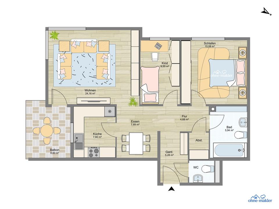 Blick & Lage!! helle - unvermietete 3,5 Zimmerwohnung ca. 88 qm mit Südbalkon – Bild 14