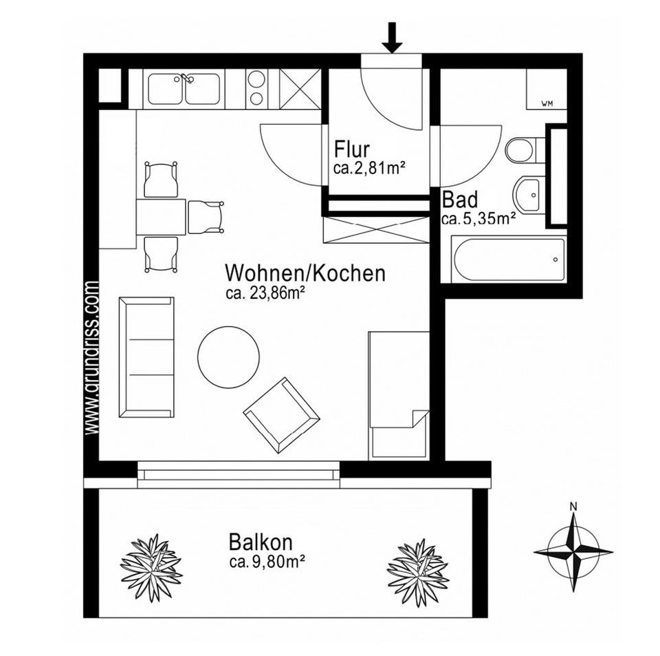 1-Zimmer Wohnung vollmöbiliert wie neu - große Südloggia – Bild 9