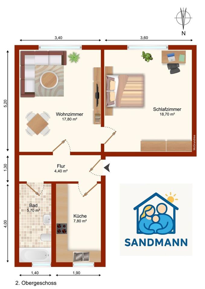 2-RMW 54m² in ruhige Lage - Einzugsmonat kostenlos, EBK, Badewanne – Bild 6