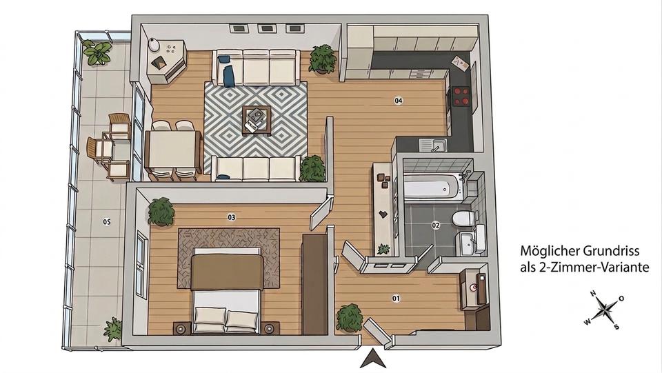 Helle Wohnung mit 2-Zimmer-Potenzial | XXL-Balkon | TG | modernes Bad | provisionsfrei – Bild 7