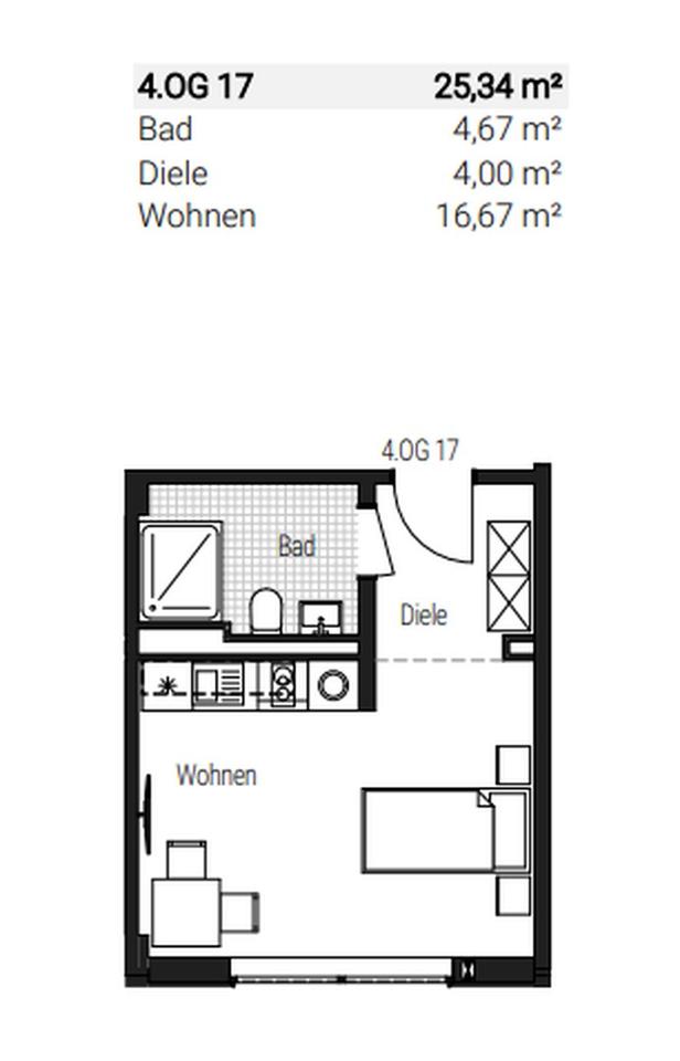 Charmante vollmöblierte 1-Zimmer-Neubauwohnung im 4. OG WE 87 – Bild 21