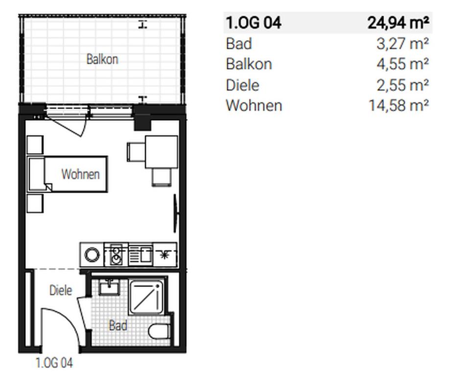 Charmante vollmöblierte 1-Zimmer-Neubauwohnung im 1. OG mit Balkon WE 07 – Bild 21