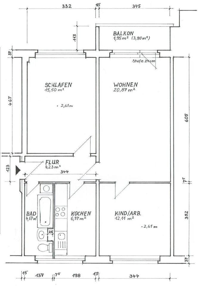 3-Zimmer-Wohnung mit Balkon, Stellplatz, EBK und Badewanne – Bild 2