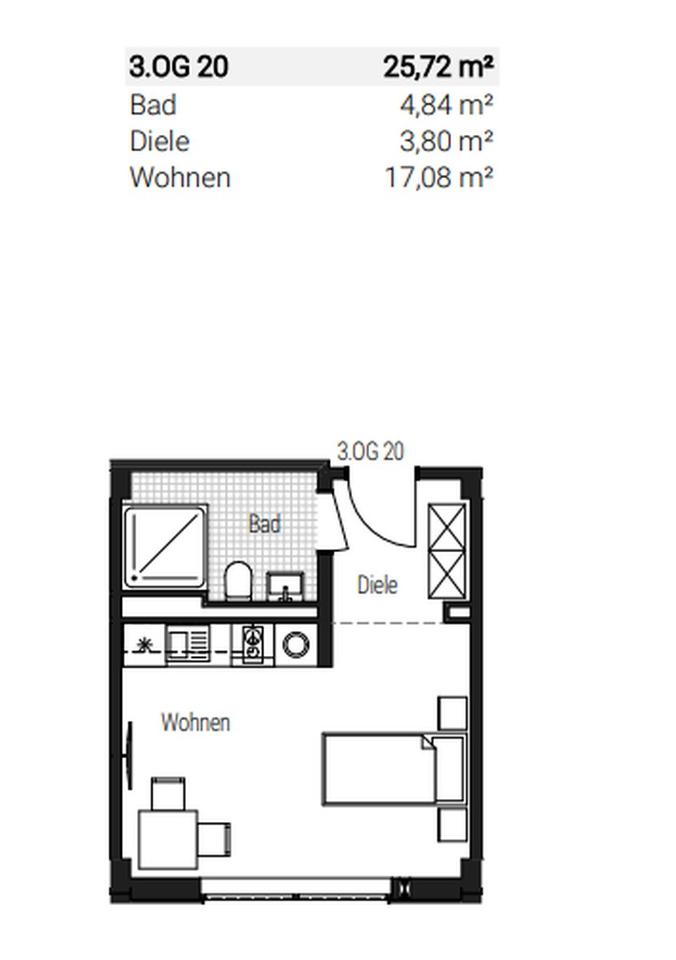 Charmante vollmöblierte 1-Zimmer-Neubauwohnung im 3. OG WE 68 – Bild 21