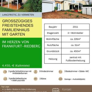 Freistehendes Familienhaus langfristig zu vermieten in Frankfurt-Riedberg